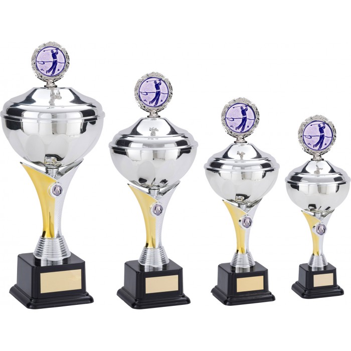 METAL GOLF TROPHY WITH CHOICE OF SPORTS CENTRE  - AVAILABLE IN 5 SIZES